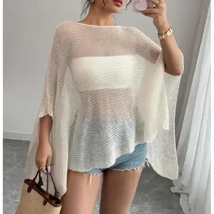 Women's chic loose knitted cape shawl top, lightweight, loose fit, multifunctional casual jacket, fashionable knitted fabricRAIMENTRY