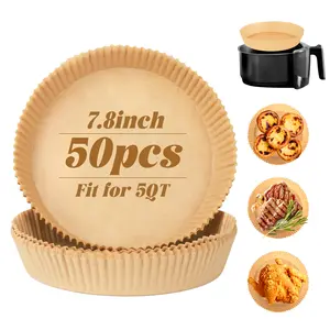 MECHEER Air Fryer Parchment Paper 50Pcs - Food Grade Silicone Coated, Non-Stick, Oil-Proof, Heat Resistant, 7.8 Inch Size for 5-7 QT Air Fryers