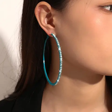 Minimalist Rhinestone Decorated Bling Large Size Hoop Earrings, Earrings Hoops, Fashionable Chic Exaggerated Earrings for Women, Classic Fashion Accessories for Daily Wear, Statement Earrings