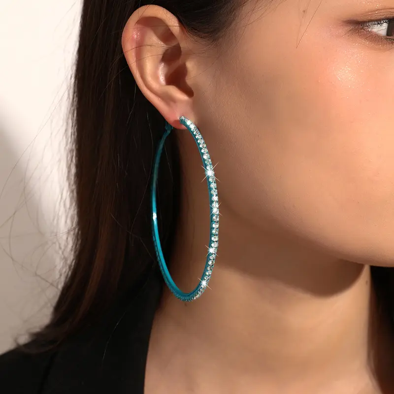 Minimalist Rhinestone Decorated Bling Large Size Hoop Earrings, Earrings Hoops, Fashionable Chic Exaggerated Earrings for Women, Classic Fashion Accessories for Daily Wear, Statement Earrings