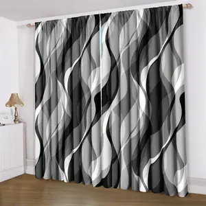 Abstract Art Stripes Pattern Curtain, 2 Counts/set Modern Simple Window Curtain, Home Decorative Curtain for Living Room Bedroom Hotel