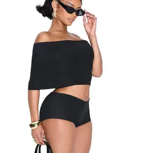 Chic Women's Black One-Shoulder Collared Top & Skinny Shorts Calf Socks Set for Party Outfits Street Trendsetter Minimalist Sleeveless Gamis Basic short  skirt  d Clothes Suits Womenswear