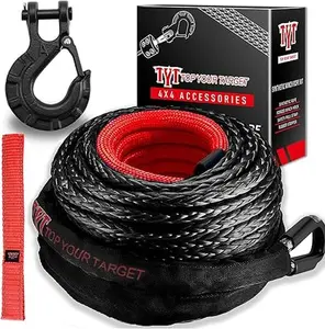 TYT Synthetic Winch Rope Kit - 1/2" x 92' with 32000 lbs Strength, Protective Sleeve, Heavy Duty Hook and Safety Pull Strap for Off-Road 4x4 Vehicles, Trucks