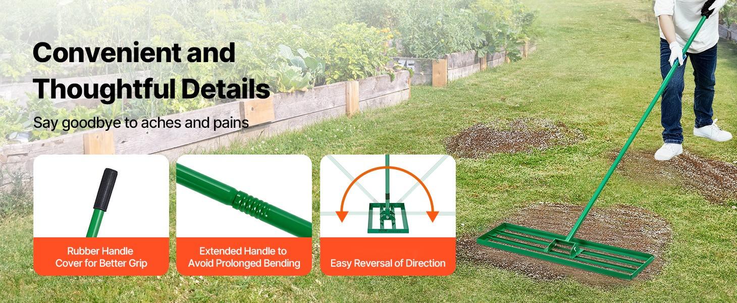 Lawn Leveling Rake 48" x 10" Heavy-Duty Level Lawn Tool With 78" Steel Extended Handle, Yard Leveler For Garden, Golf Lawn, Farm, Patio And Landscaping Projects, Durable Construction For Even Ground And Easy Leveling