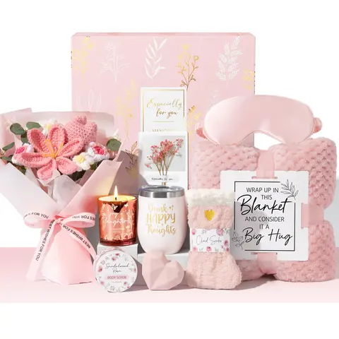 MAYICIVO Women's 10-Pieces Body Care Gift Set - Bath Bomb, Scrub, Flannel, Fuzzy Socks, Yarn Bouquet Stays - Graduation/Birthday Gift for Mom, Sister (Home & Festive Party Supplies)