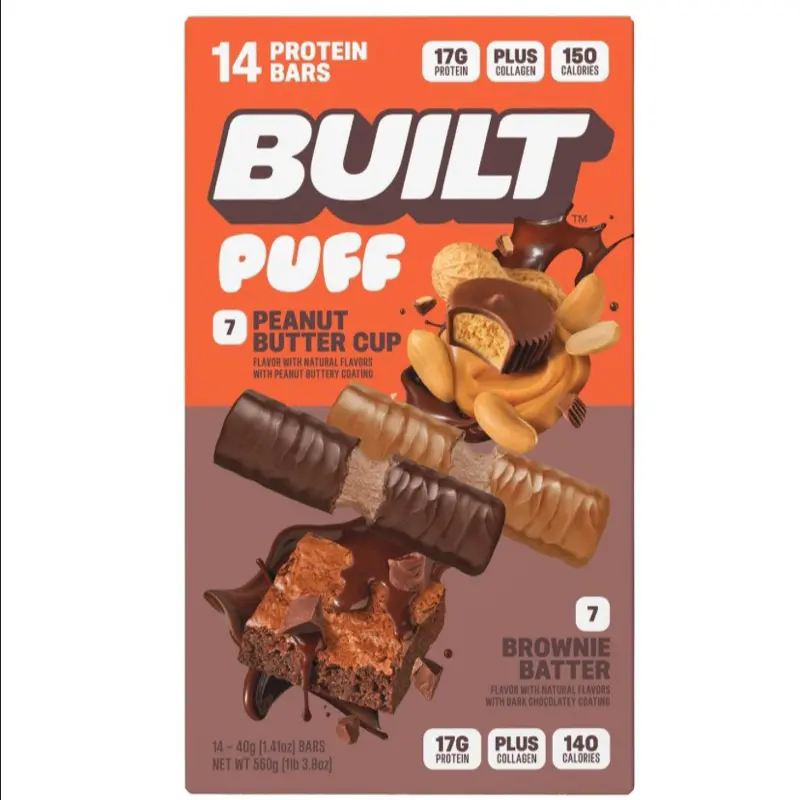 Built Puff Protein Bars Peanut Butter Cup and Brownie Batter Variety Pack, 1.41 oz, 14-count