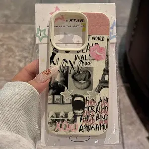 Fashion lip print Eiffel Tower lychee texture silicone phone case, high-end, soft case, new style, fashionable, gift, suitable for iPhone 17/16/15/14/13/12/11/X/XS/XSMAX, personalized, business TPU, suitable for various occasions