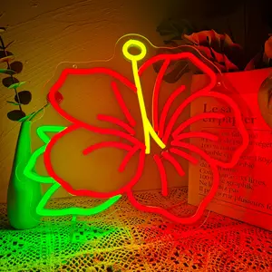 Hibiscus Neon Sign LED Hibiscus Flower Neon Light Flower LED Light Hawaii Floral Neon Light Tropical Flower Sign For Home Wall Party Holiday Art Decoration