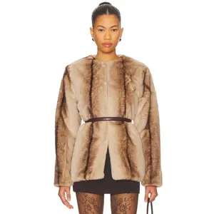 Line & Dot The City Faux Fur Jacket in Brown Multi