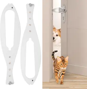 Cat Door Latch, 2 Pcs Cat Door Stopper Pet Door Latch to Keep Dog Out of Litter Box and Food, Door Prop for Cat with 5 Adjustable Size Strap 2.5-6" Wide, No Measuring, Easy to Install, White