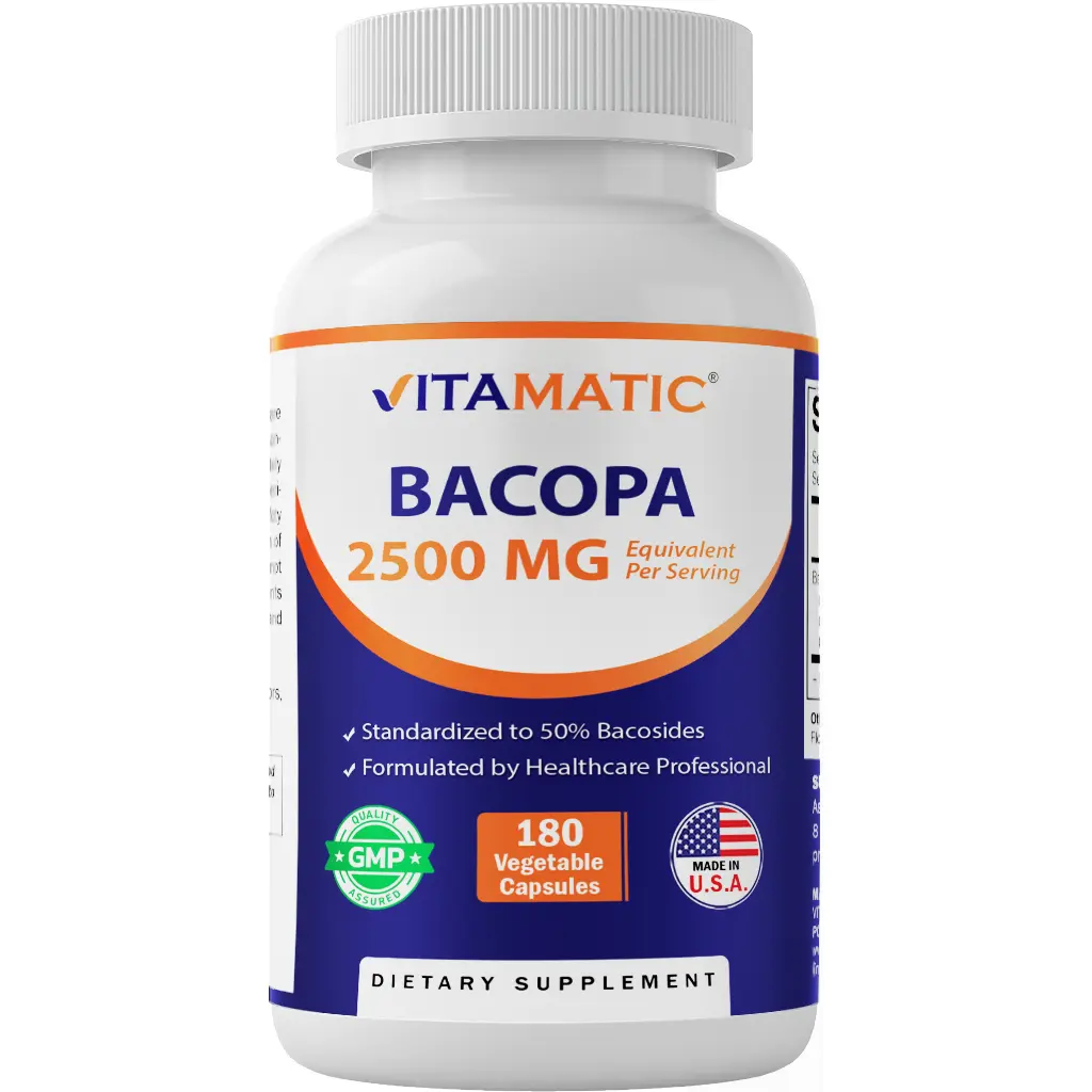 Vitamatic Bacopa Monnieri 10:1 Extract Nootropic Vegetarian Capsules - 250mg Per Serving, Gluten Free, Non-GMO Natural Magnesium-Infused Herbal Dietary Supplement for Selfcare