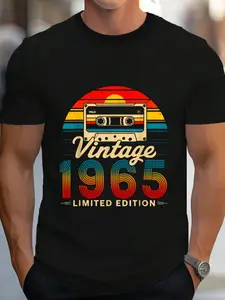 100% Cotton 60 Years Old Gifts Vintage Born In 1965 Retro 60th Birthday T-Shirt Women's Men's Graphic Tee Crew Neck summer vacation Tops