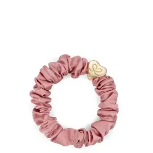Gold Heart Silk Scrunchie Rose Tan
