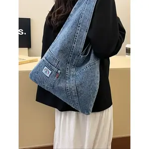 New Fashion Vintage Denim Shoulder Bag, Denim Messenger Bag, Versatile Street Style Canvas Backpack, Large Capacity Crossbody Handbag, Denim Crossbody Bags for Women