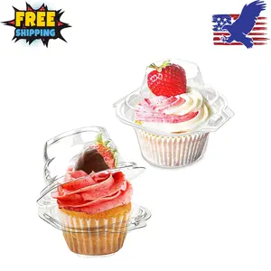 50 Pcs Cupcake Boxes Plastic Individual Containers with Connected Airtight Dome Lid