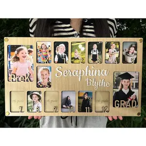 School Picture Frame Pre K to Graduation,Personalized Wooden School Years Photo Frame K-12 & Collage Frame, Graduation Picture Frame, Custom Graduation Gifts & Party (Oak)