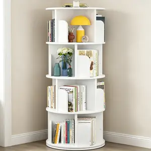Aheaplus 4-Tier Rotating Bookshelf, Small Corner Bookshelf for Small Space, 360 Display Floor Standing Bookcase Storage Rack, Wood Narrow Book Shelf Organizer for Bedroom, Living Room