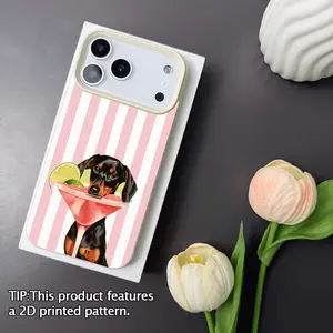 1pc TPU Protective Cellphone Case - Pink Striped Dachshund & Cocktail Design, Handheld Phone Accessories for Multiple iPhone Devices