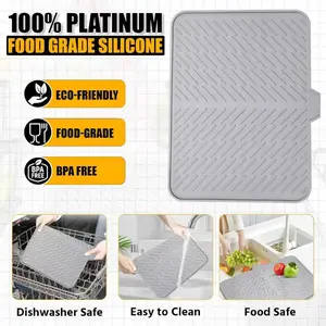 Luxet Silicone Dish Drying Mat 23 X 17 Grey with Built-in Drain Lip Hygienic Sturdy Compa