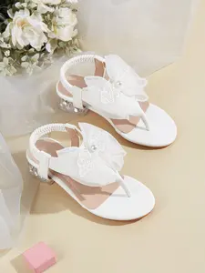 2026 Spring Summer New Girl's High Heel Toe Loop Sandals, Comfortable Rhinestone Lace Embroidered Bow Design, Fashion Versatile Slippers