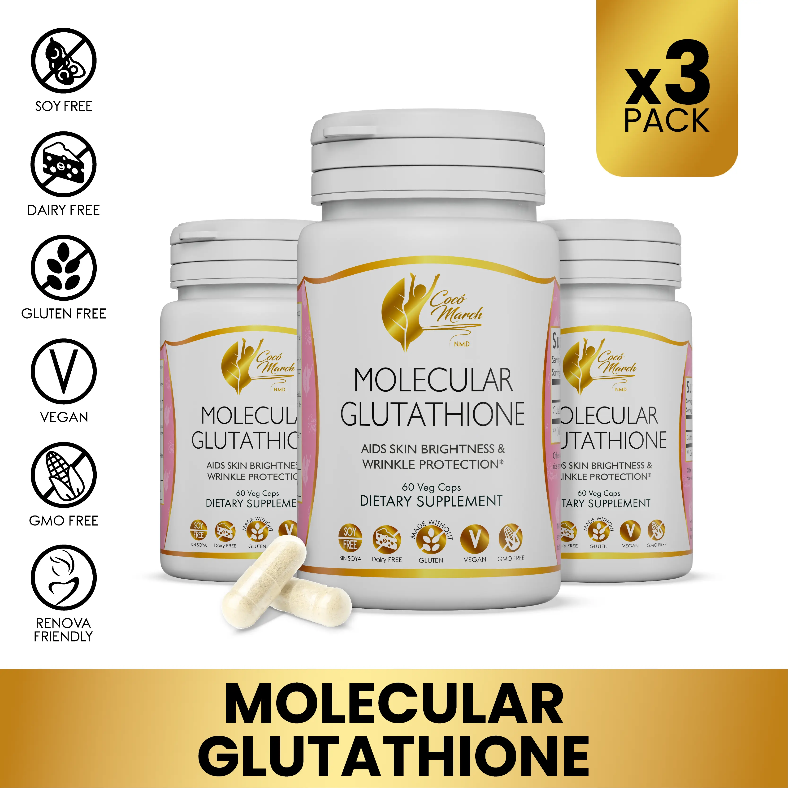 3 Bottles of Coco March N.M.D Molecular Glutathione Dietary Supplement, Immune System Boosting Wellness Supplement for Adults - 60 Capsules per Container - TikTok Shop 3 Bottles of Coco March N.M.D Molecular Glutathione Dietary Supplement, Immune System Boosting Wellness Supplement for Adults - 60 Capsules per Container - TikTok Shop