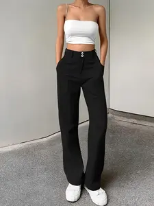 Women's Mid-Rise Straight Leg Jeans - Stretchy Soft Fabric for All-Day Comfort, Wide/Flare Leg Design with Functional Pockets asual straight leg business work pants Rise Loose Jeans Low denim