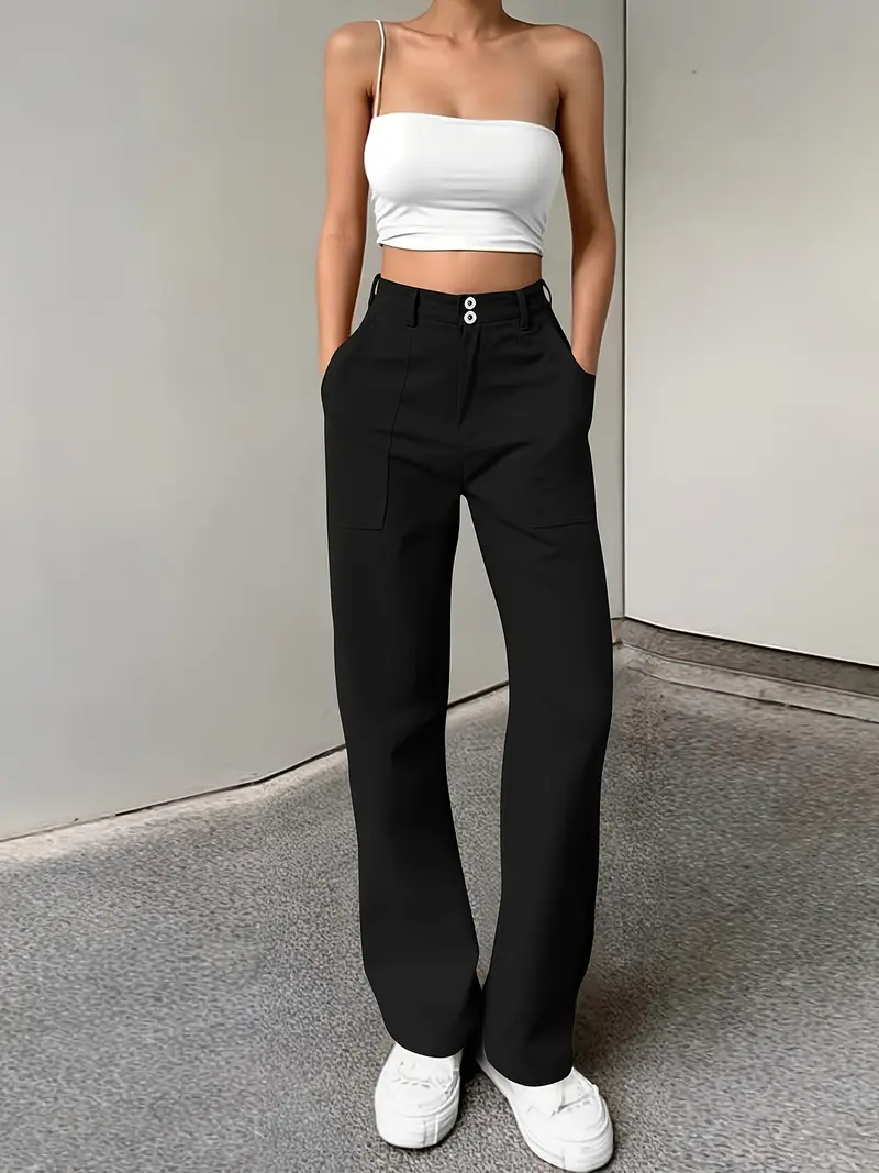 Women's Mid-Rise Straight Leg Jeans - Stretchy Soft Fabric for All-Day Comfort, Wide/Flare Leg Design with Functional Pockets asual straight leg business work pants Rise Loose Jeans Low denim