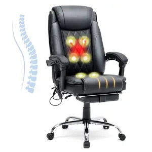 Ergonomic Heated Massage Executive Office Chair with Footrest, Reclining High-Back PU Leather Desk Chair with Lumbar Support, Adjustable Swivel Computer Chair