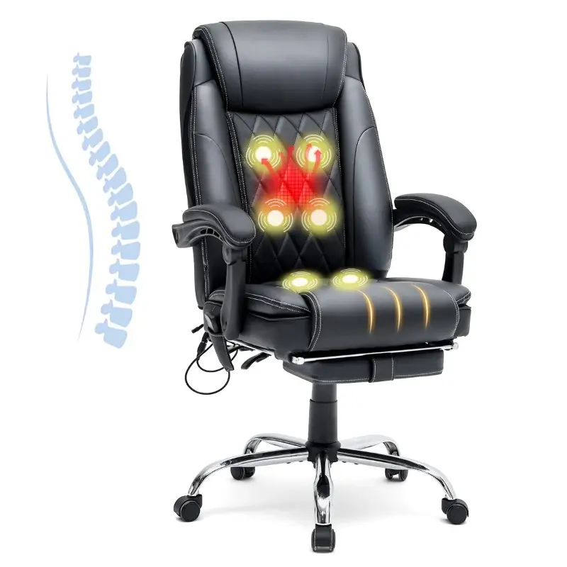 Ergonomic Heated Massage Executive Office Chair with Footrest, Reclining High-Back PU Leather Desk Chair with Lumbar Support, Adjustable Swivel Computer Chair