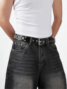 Women's Punk Style Star Rivet Decor Pu Buckle Belt, 2024 New Style Fashion Belt for Party, Daily Clothing Decor, Y2k Trendy All-match & Exquisite Belt for Birthday Gift, Star Decorated Belt