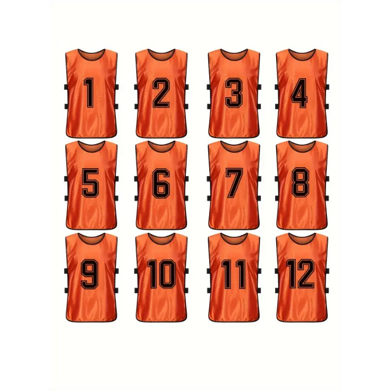 12-Pack All-Seasons Training Bibs for Teen and Adult Teams, Sports Polyester Crew Neck Jerseys for Basketball, Baseball - Do Not Dry Clean, Skinny, Machine Washable, Soccer, Solid, Sporty Sports Clothing Sets