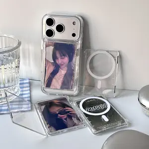 Transparent Magnetic Flip Card Holder – Fits Credit Card / ID / K-pop Photocard Size (85.60 × 53.98 mm, Not for Trading Cards) – Compatible with iPhone and Samsung Galaxy S25 / S24 Series