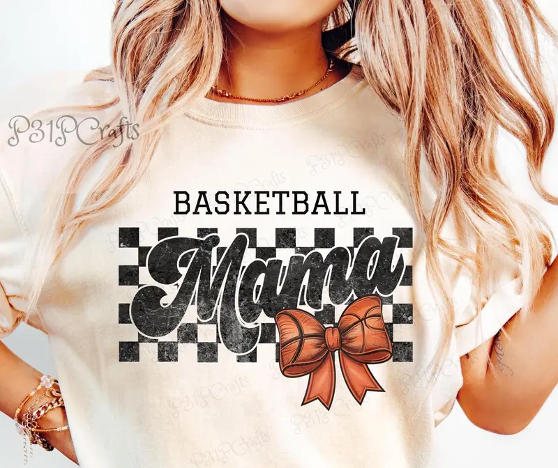 Retro Basketball Mama Shirts Checker, Retro Basketball Mama Shirt, Basketball Mom T-Shirt, Mama Basketball Checkered Bow Shirts, Coquette Basketball Gift
