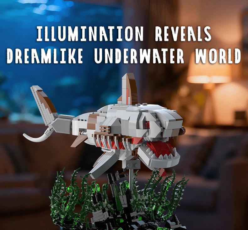 Deep Sea Megalodon Building Set, 1,014+ Pieces, Underwater World Marine Life Model Kit, High Difficulty Collectible Display Assembly Toy for Adults, Creative Gift for Ocean Enthusiasts