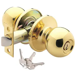 Kwikset High Safety Tubular Mortise Cylinder Door Knob Lock - Polished Brass