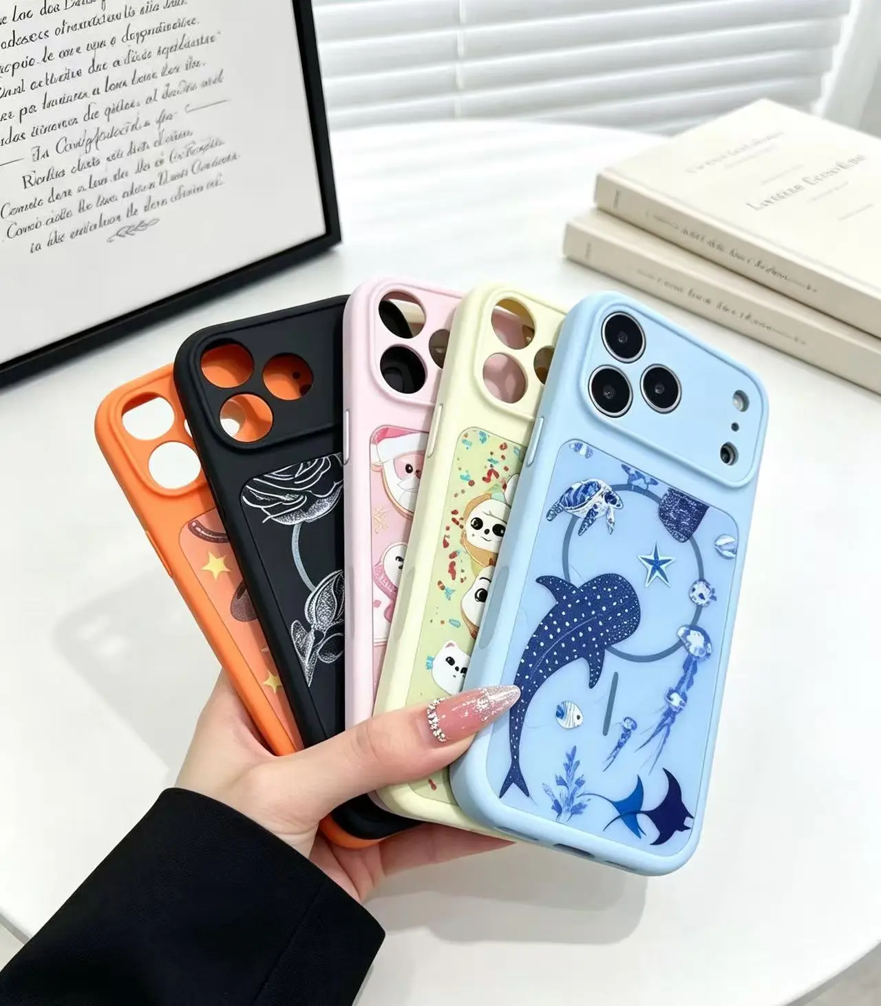 Genuine Liquid Silicone Magnetic Phone Case for iPhone 12-17 Series, AG Frosted PC Large Lens Window, 6-Color Custom Printed Shockproof Protective Cover