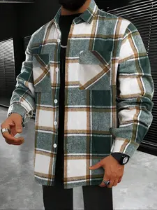 Men's Plaid Checked Print Button Front Pocket Shirt, Regular Fit Casual Long Sleeve Collared Top for Fall & Winter, Men's Clothes for Daily Wear, Menswear, Casual Fashion Shirt