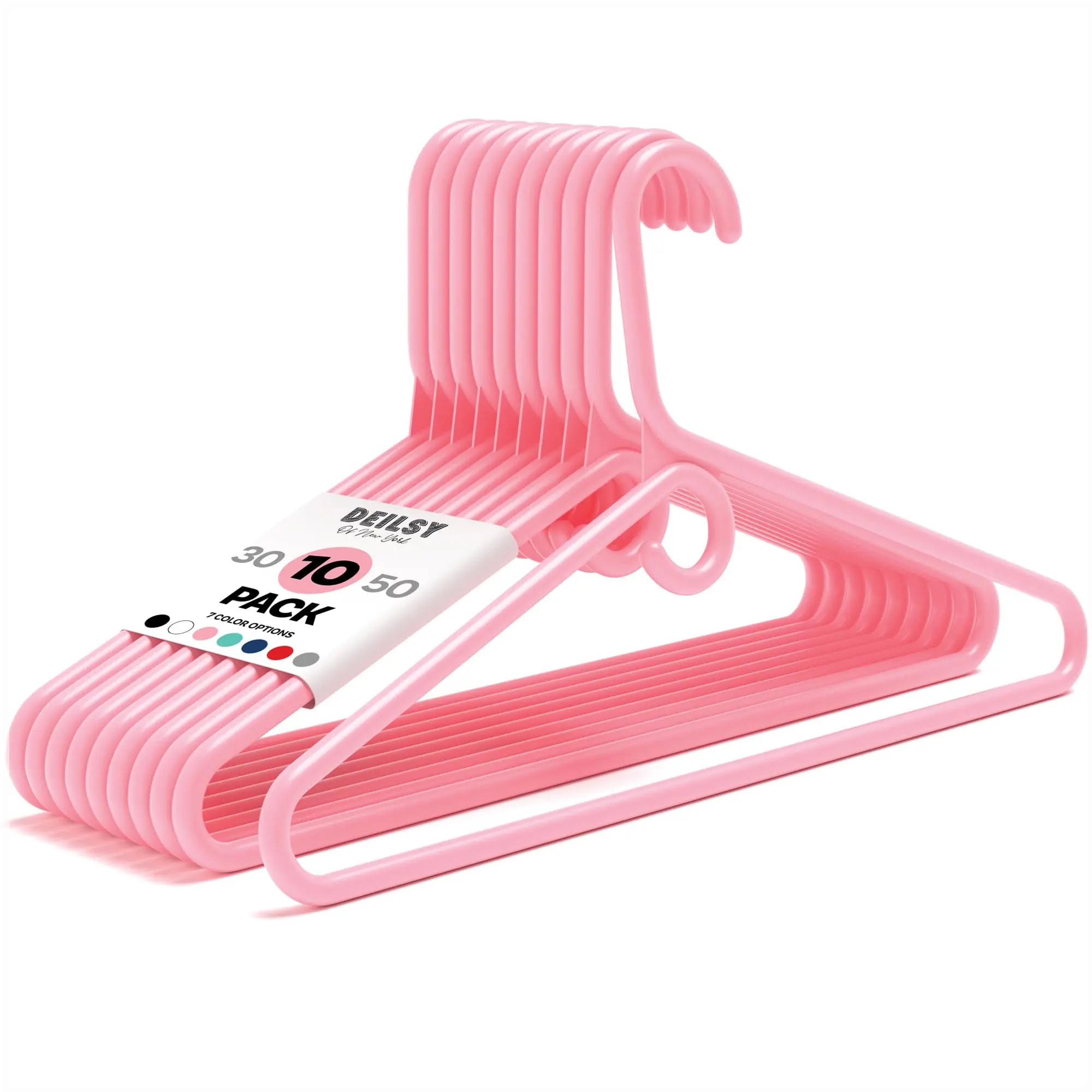 DEILSY Pink Heavy Duty Hangers with Hooks for Scarves & Belts – Thick and Strong Clothes Hangers for Shirts, Jackets, Pants, and Dresses – Space-Saving Plastic Hangers – Pack of 10