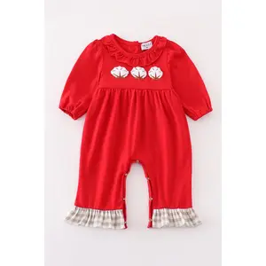 Maroon cotton french knot girl romper