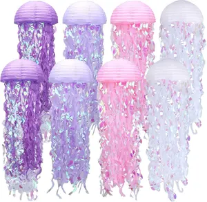 Paper Lanterns Set, 8 Pcs Jellyfish Decorations for Under The Sea Party Decorations & Mermaid Party Supplies, Jellyfish Lanterns Perfect for Birthdays