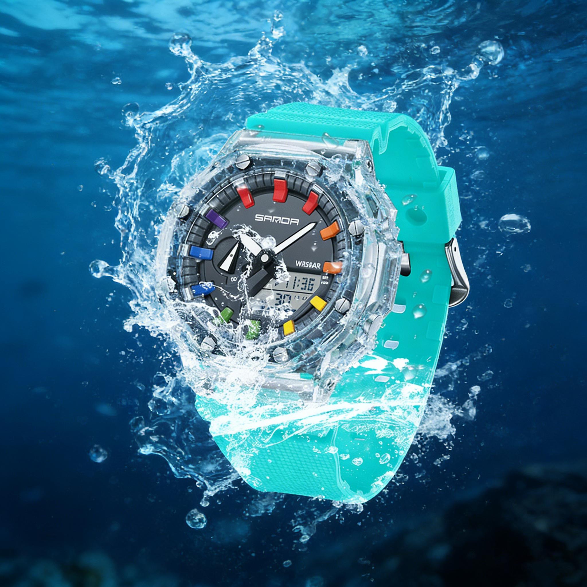 Water Resistant Digital Sports Watch With Led Light  Unisex Outdoor Wristwatch Luminous Watches For Men