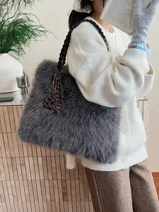 Cute Plush Bag for Women, New Fall Winter Furry Handbag, Commuter Large Tote, Casual Fashion Shoulder Bag, High-End Style, Soft Commuter Tote