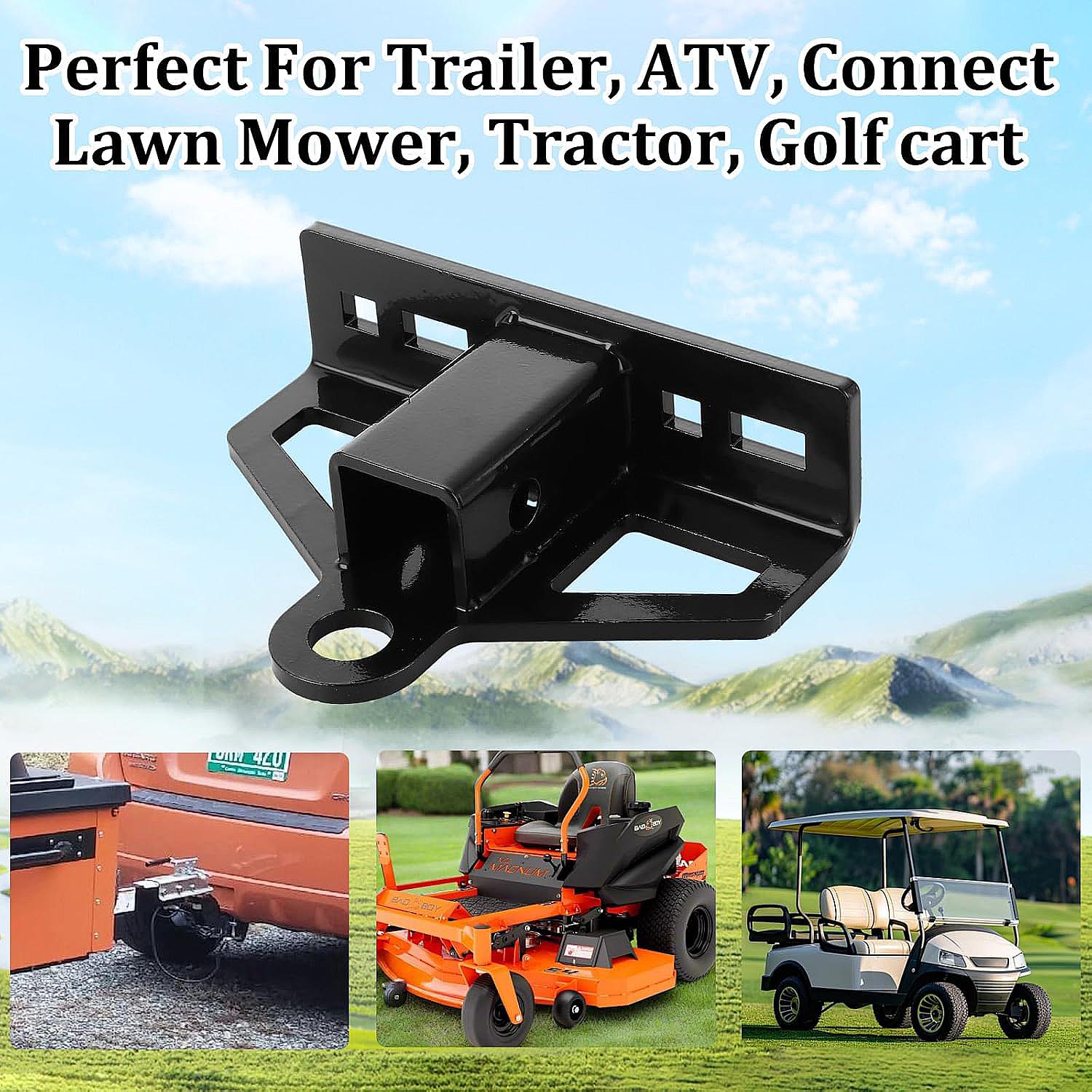 Zero Turn Lawn Mower Hitch with 1-1/4" Receiver, 6mm Thicker Heavy Duty Steel Trailer Receiver Hitch, Universal Upgrade 1-1/4 Hitch Receiver with Versatile Chain Slot and Carriage Bolt Hardware
