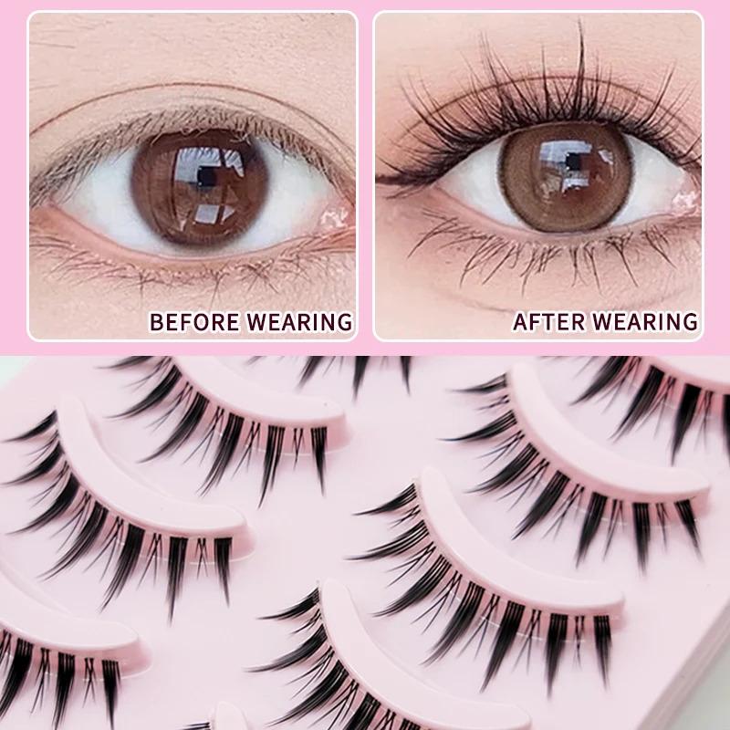 Fake Eyelash Anime Lashes 5 Pairs Little Devil Eyelashes Natural Daily Makeup Manga Eyelashes Clear Band Eyelashes