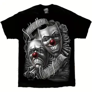 DGA Drama Mask Lowrider Chicano Art Smile Now Cry Later David Gonzales T Shirt