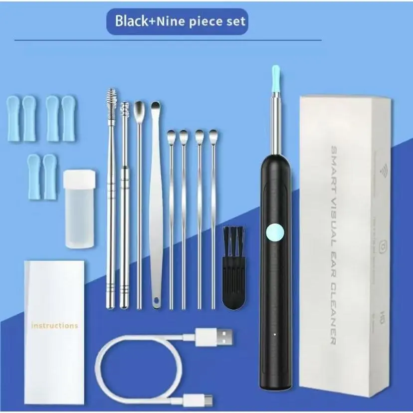Wireless Visual Ear Cleaning Tool Kit - 8-Count Rechargeable Remover, 1080P Camera View, iOS & Android Compatible, Ideal for Birthday Gifts