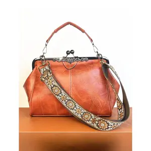 Women's Fashionable Ethnic Pattern Boho Style Crossbody Bag, Vintage Wide Shoulder Strap Shoulder Bag, Casual Versatile Bag for Daily Used