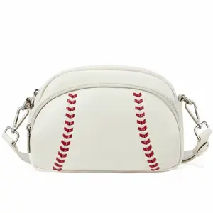 Women's Small Vegan Leather Baseball Crossbody Bag - Adjustable Strap, Crossbody Backpack, Bags for Women, Mom Stuff, Mothers Day Gifts Ideas for Sports Moms (Summervibes)