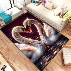 Two swans forming a heart. Printed pattern home carpet, suitable for living room, bedroom, kitchen mat, home decoration, carpet, and suitable as a holiday gift for family and friends