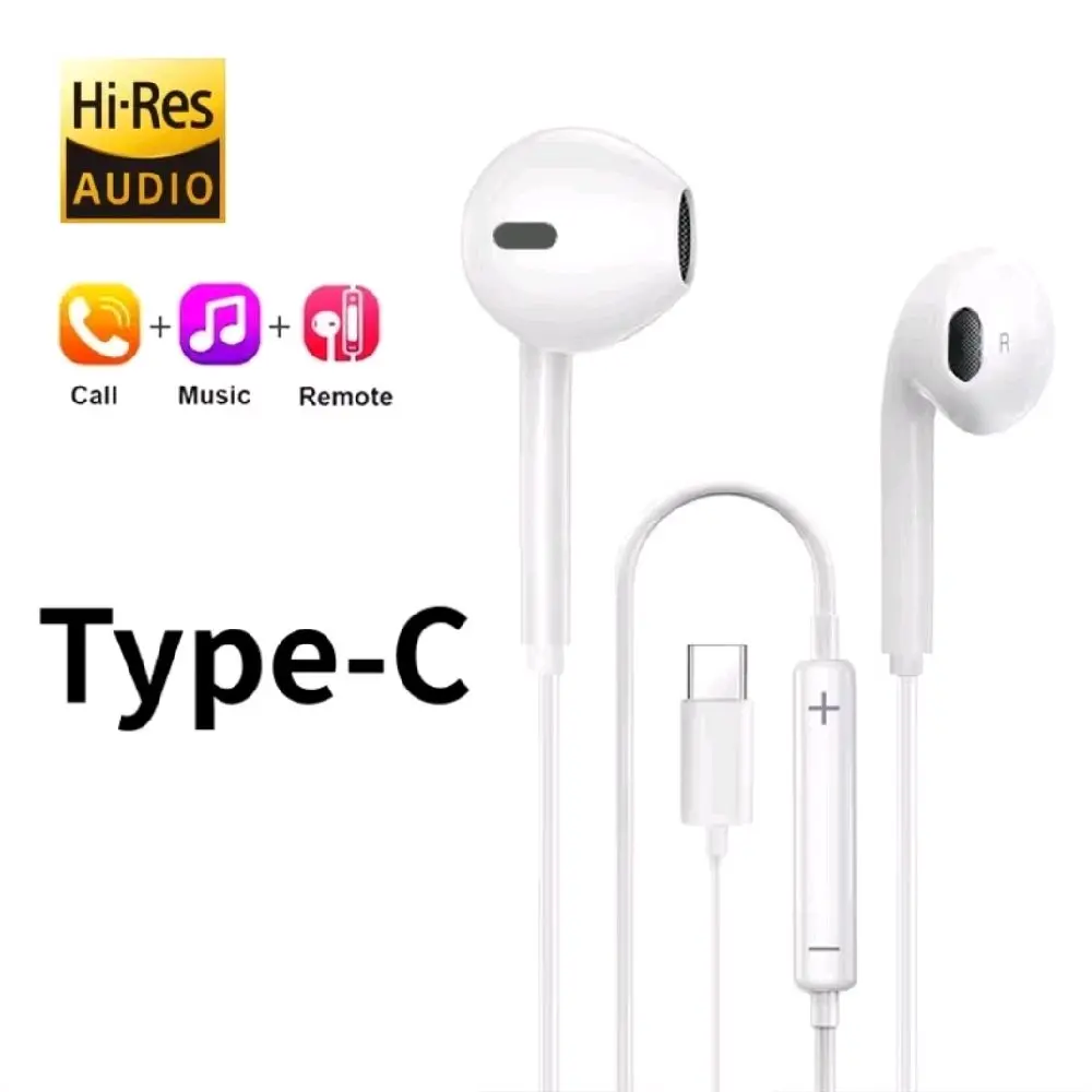 Hi-Res USB-C Earbuds for Apple iPhone 17 16 15 Pro Max - Digital Audio Wired Headphones with HD Microphone & Remote Control - Compatible with iPad Pro, MacBook, and USB-C Android Devices - With Ear Cushions - Available In Apple Arctic White